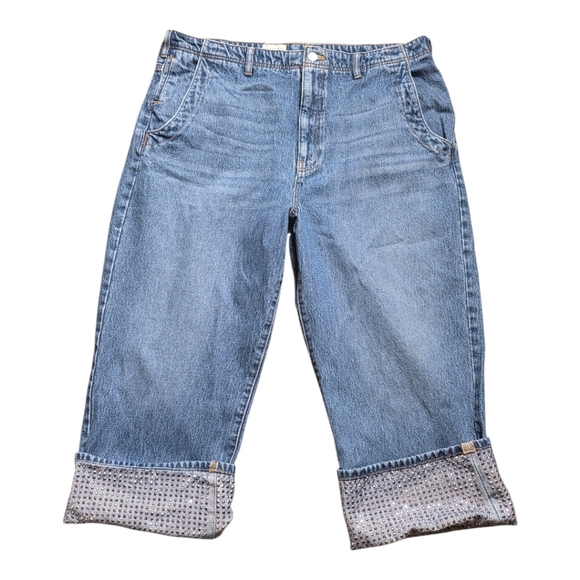 Pilcro Silver Studded Cuff Crop Jeans 34P High Rise 100% Cotton Y2K Glam - Picture 2 of 8